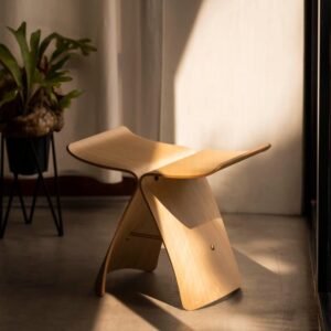 幾何波浪實木邊几凳