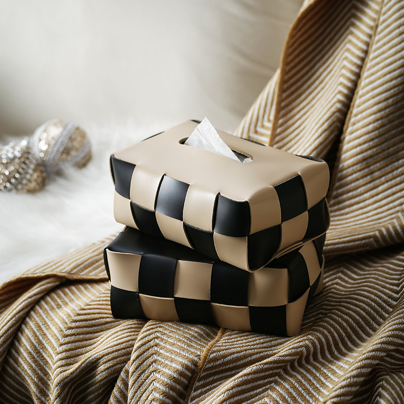 Woven Leather Tissue Box